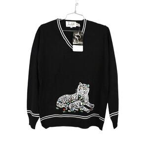 Vtg Rochelle Sweater 70s Adorable Momma Tiger/Cubs L NWT Acrylic Long Sleeves